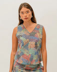 Pilbara Wildflowers Tank Top featuring vibrant Australian native wildflower artwork by Sheryl Hicks, inspired by the Pilbara region.