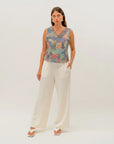 Women's Pilbara Wildflowers Tank Top showcasing authentic Australian native wildflower artwork by Sheryl Hicks.