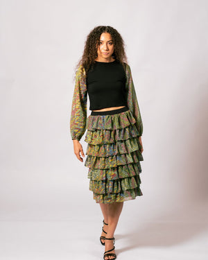 Shazza Tiered Skirt - Kimberley Grass and Leaves