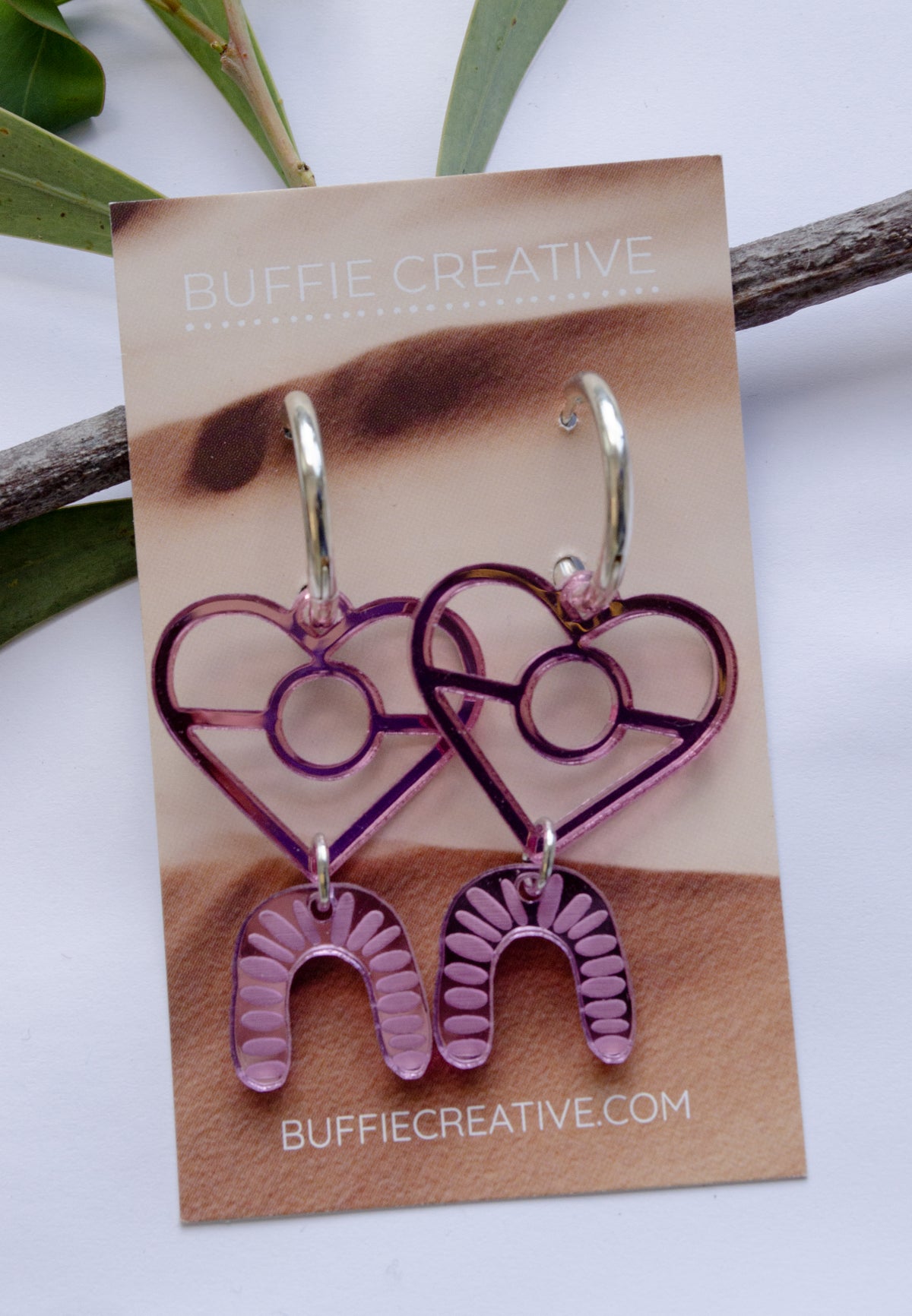 Pink Heart &amp; Arch Statement Earrings by Buffie Punch