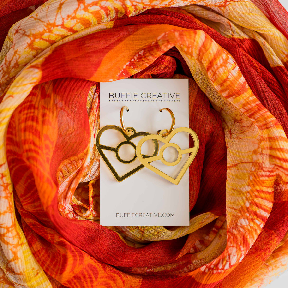 Aboriginal Gold Flag Heart Earrings – Dangle by Buffie Punch