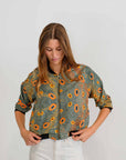 Dry Country Bomber Jacket | Women's 3/4 Sleeve Silk Mango Jacket- Artwork by Sheryl Hicks
