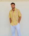 Kirrikin men's casual short sleeve button-up shirt with vibrant Australian Indigenous Honey Ants art print.
