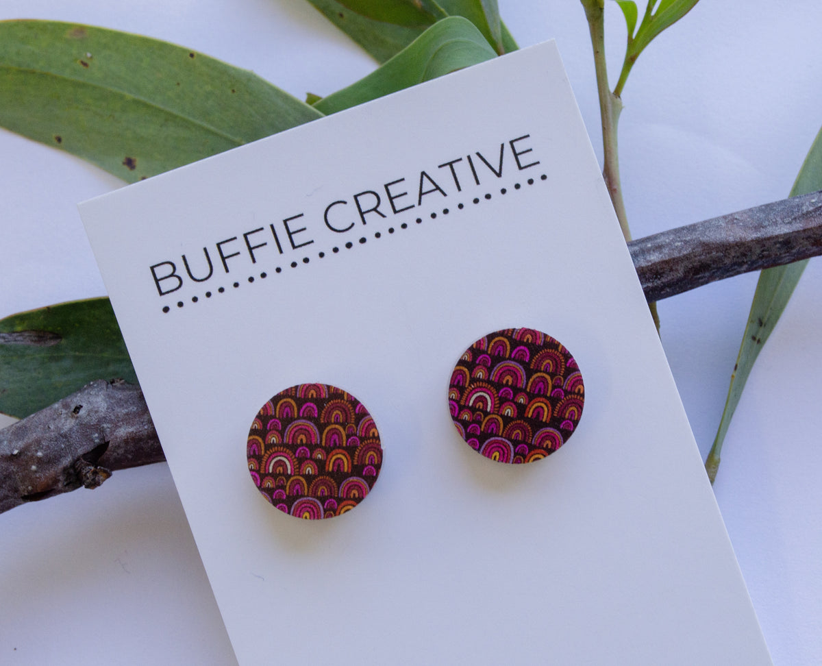 Purple Pattern Stud Earrings by Buffie Punch