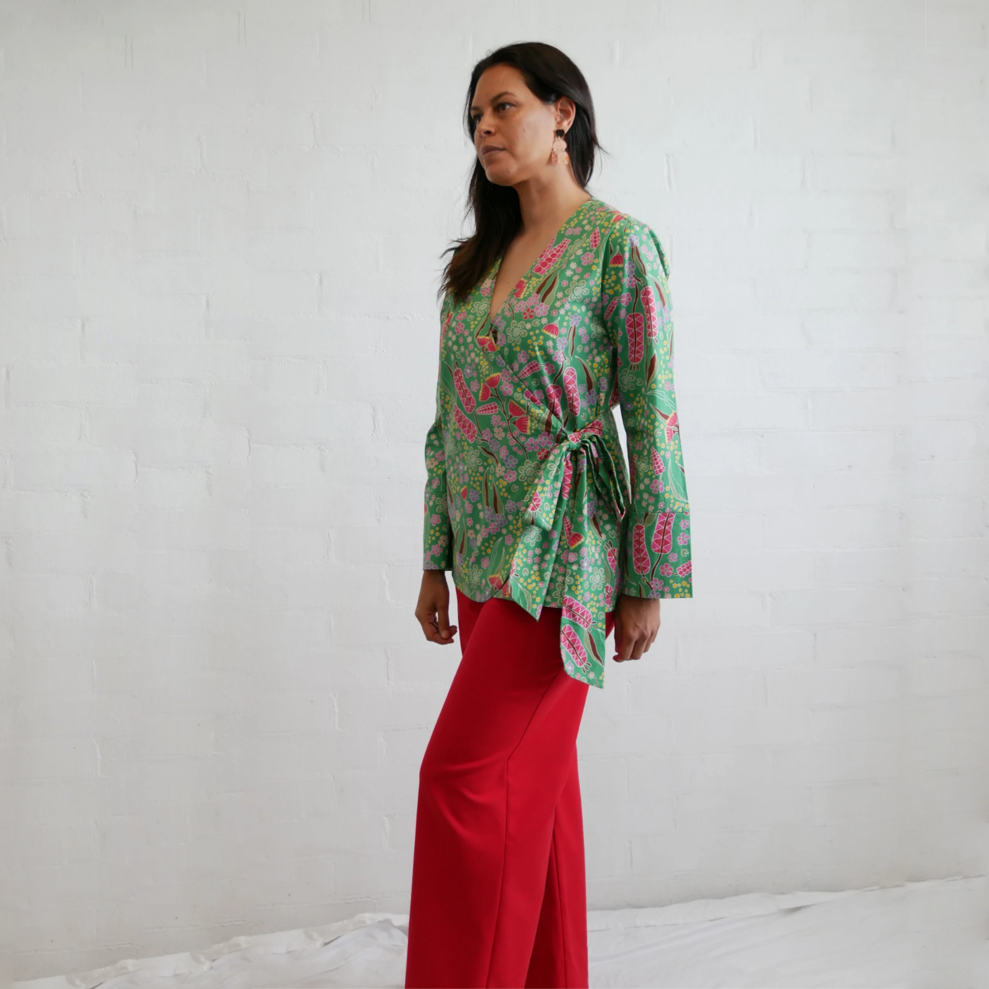 Kirrikin Boodja wrap blouse in poplin cotton